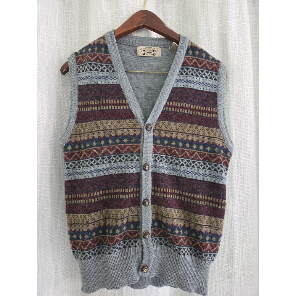 Vintage Heming Way Point Wool Cardigan Vest Women's Large Fair Isle - Picture 1 of 6